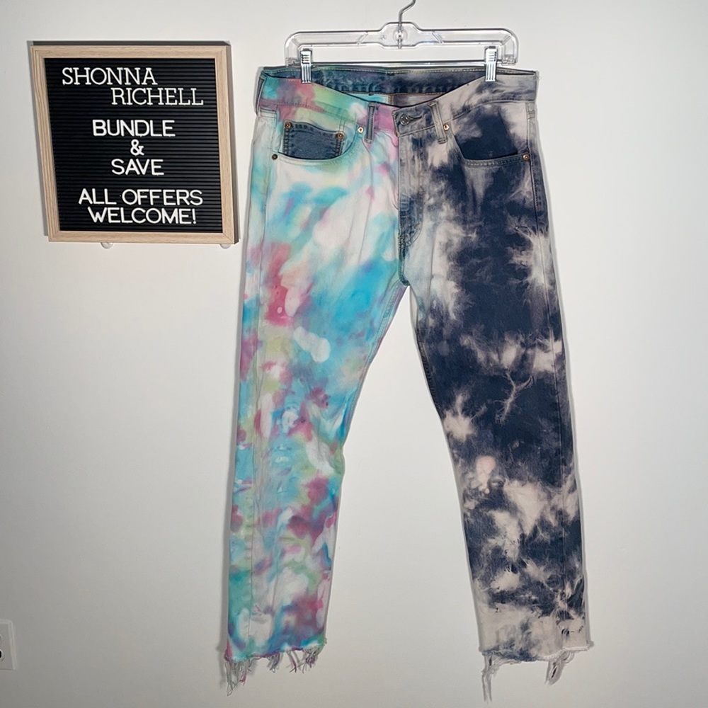 Custom Bleach & Tie Dye with Raw Hem Levi's 505 Size 34/32